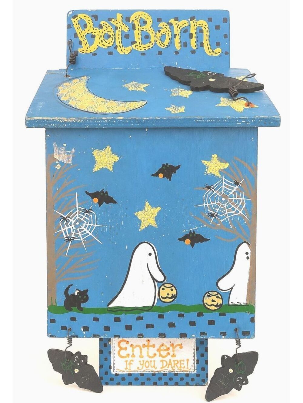 Halloween Bat Barn Wood Decor Hand Painted Ghosts Bats Folk Art